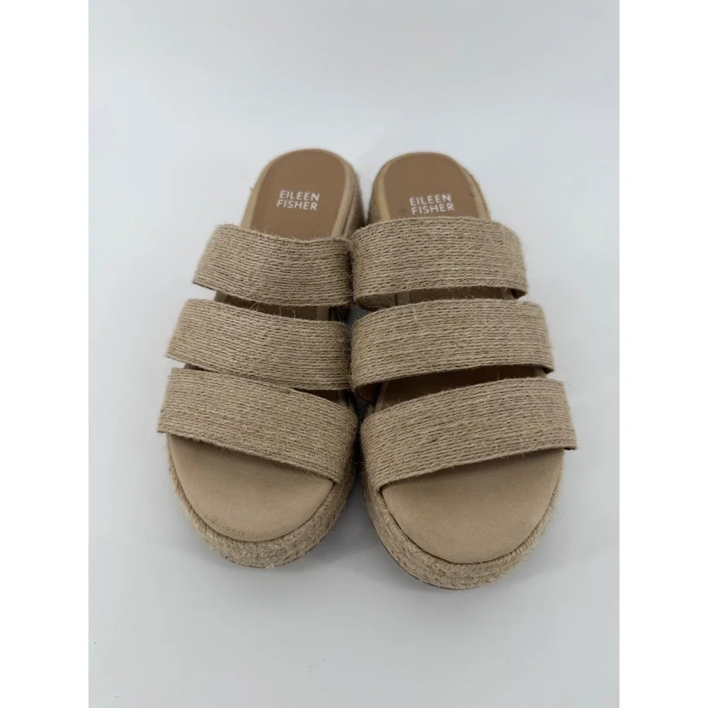 Eileen Fisher Womens Jute Triple Strap Platform Espadrille Slide Sandals Size 6